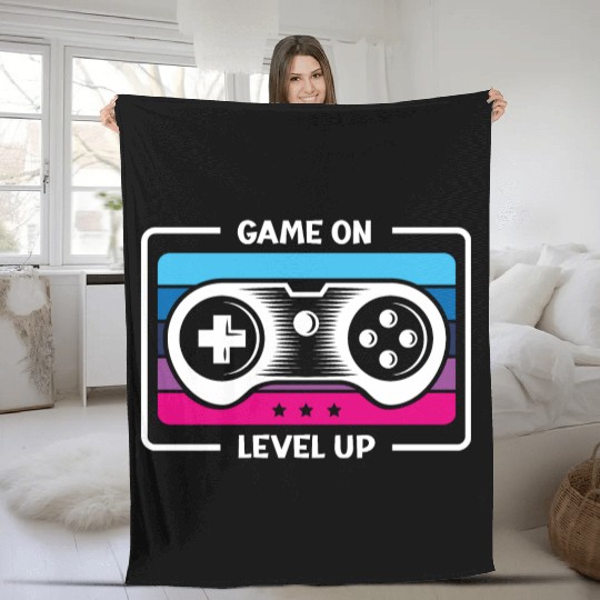 Game on level up illustration in black Fleece Blankets