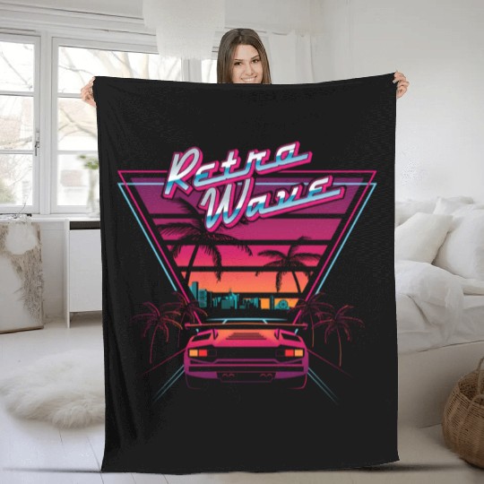 80S Retrowave Synthwave Love Wave Miami Beach Fleece Blankets