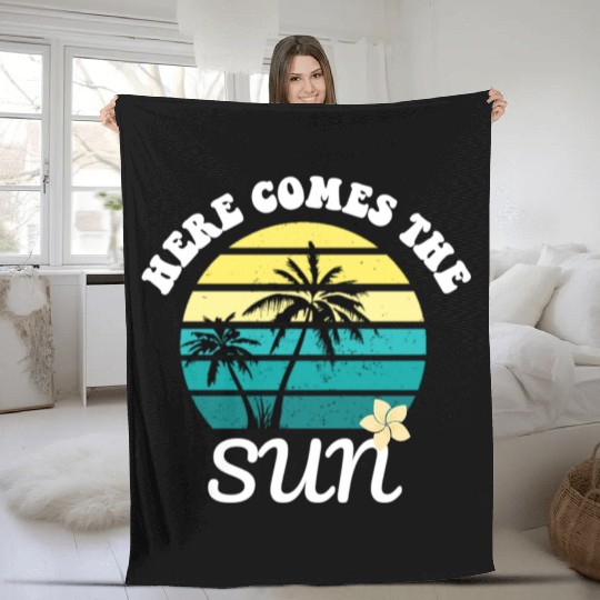 Here comes the sun Summer vacation Fleece Blankets