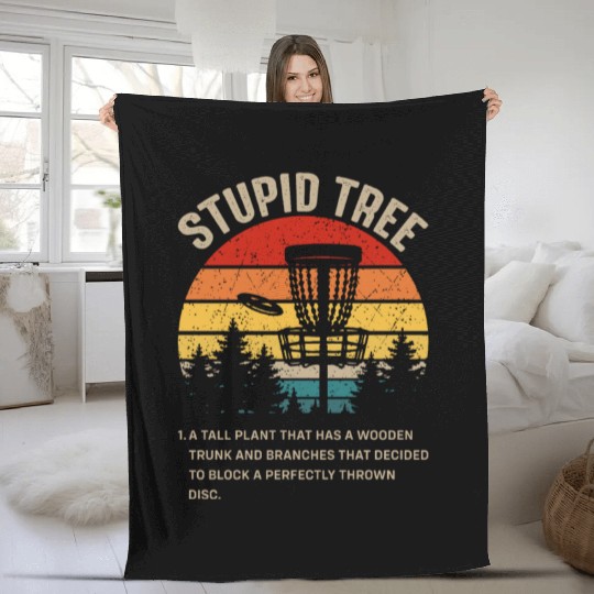Funny Disc Golf Stupid Tree Art Frisbee Fleece Blankets