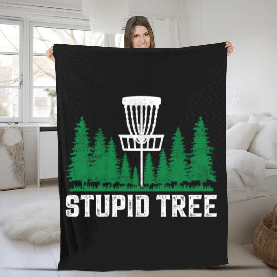 Funny Disc Golf Stupid Tree Art Frisbee Fleece Blankets
