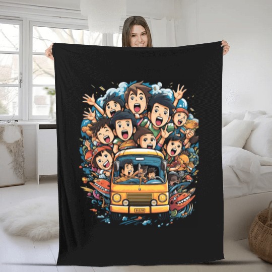 Back to School Pre-K Kindergarten School Bus Fleece Blankets