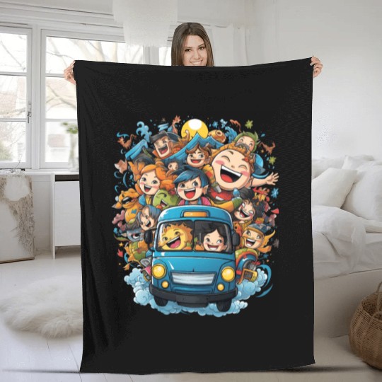 Back to School Pre-K Kindergarten School Bus Fleece Blankets