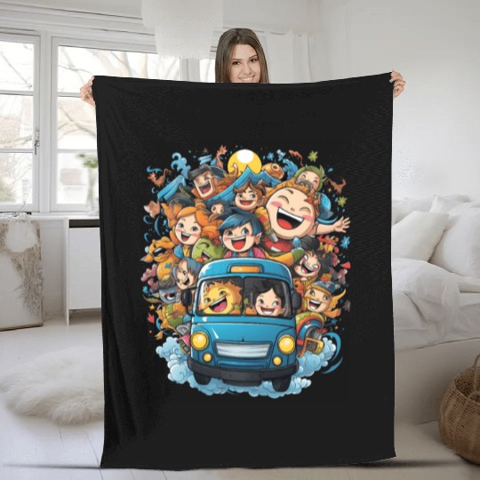 Back to School Pre-K Kindergarten School Bus Fleece Blankets