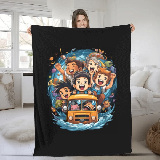 Back to School Pre-K Kindergarten School Bus Fleece Blankets