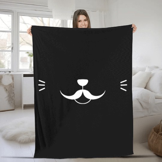 Moustache Cat Face Fleece Blankets