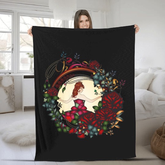 Princess in the rose garden in an Art Nouveau look Fleece Blankets