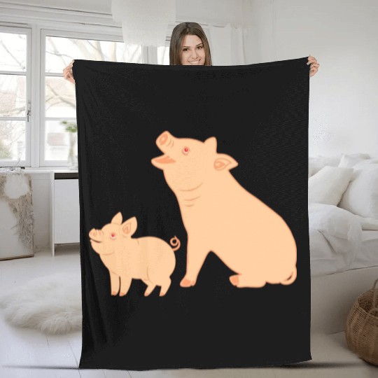 Mother pig with piglet Fleece Blankets