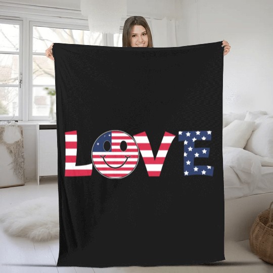 Love USA Flag Patriotic 4th of July America day Fleece Blankets