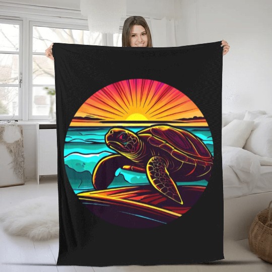 Turtle at Sunset, Inspiring Nature Design Fleece Blankets