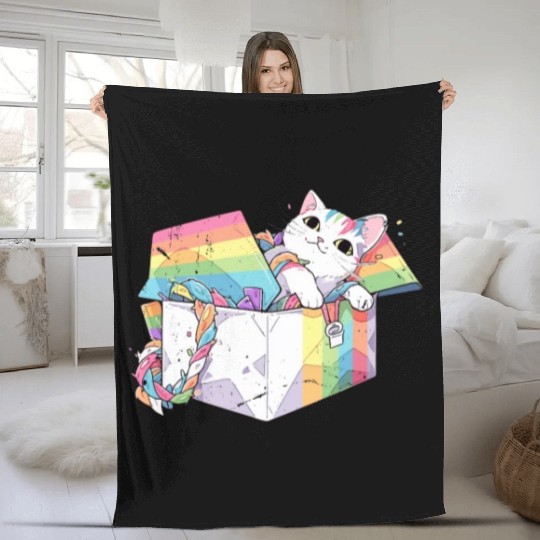 Rainbow Cat Lover Cute Kitty Animal LGBT Community Fleece Blankets