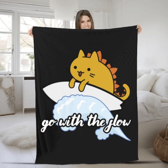 Catzilla Surfer Surf Lover Go With The Flow Fleece Blankets