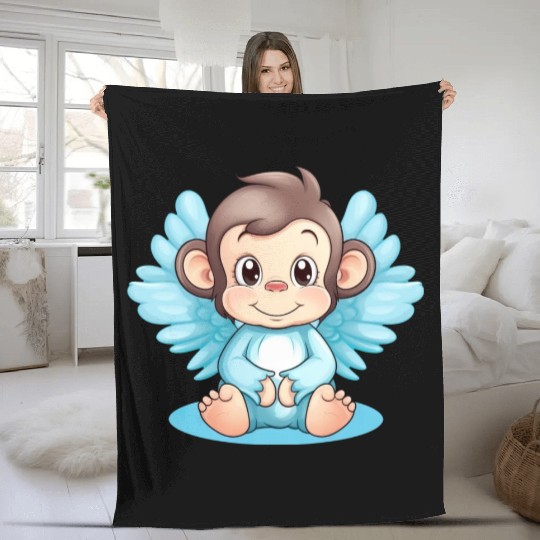 Monkey Chimpanzee Angel, Inspiring Animal Design Fleece Blankets