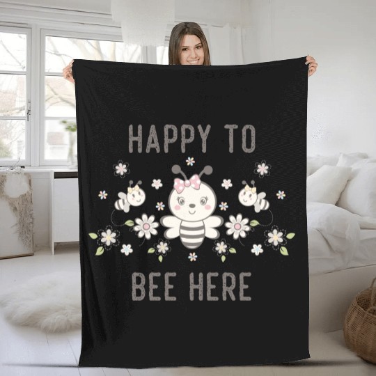 Happy To Bee Here Cute Funny Bee Design Newborn Fleece Blankets