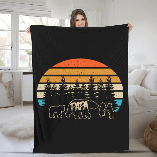 Papa Bear With Three Bear Cubs Fleece Blankets