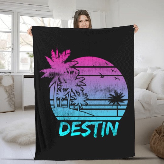 Destin Florida Vacation Palm Tree Beach Fleece Blankets