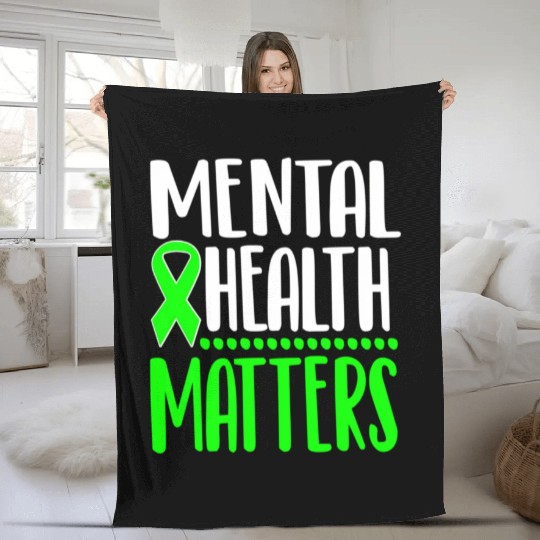Mental Health Awareness Ribbon Green Anxiety Depre Fleece Blankets