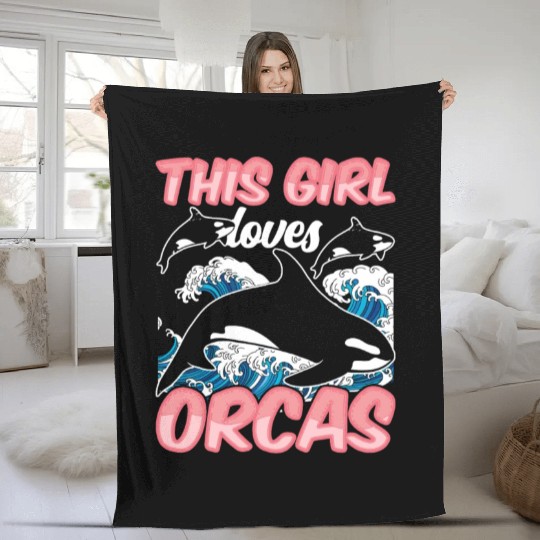 This Girl Loves Orcas Sea Orca Whale Protect Fleece Blankets