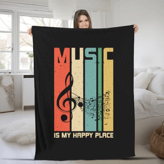 Music is My Happy Place Gift Musician Lover Artist Fleece Blankets