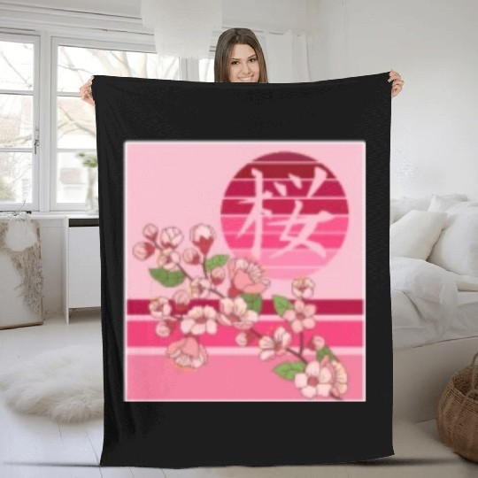Cherry Blossom Fleece Blankets, Sakura Flowers Kanji Pocket
