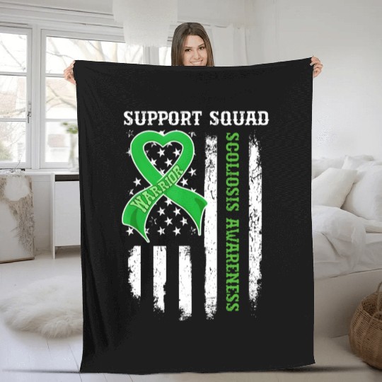 Usa Flag Support Squad Scoliosis Awareness Fleece Blankets
