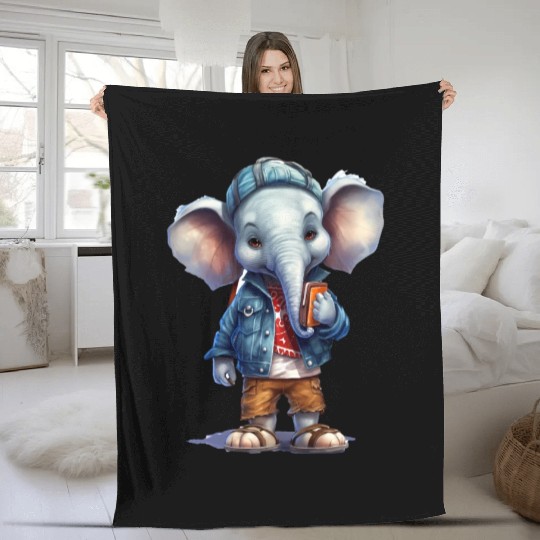 Cute Elephant Cartoon Fleece Blankets