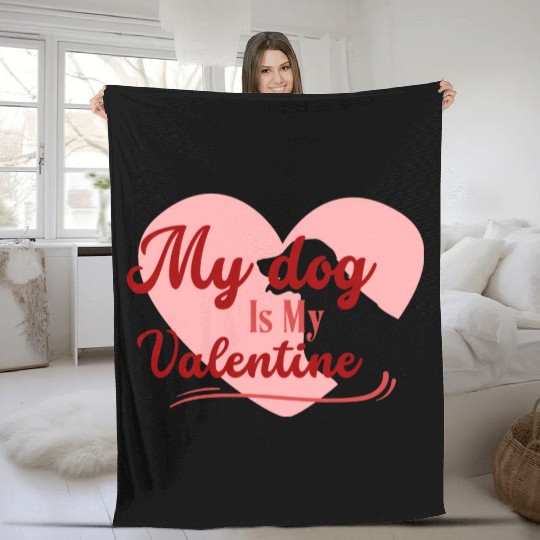 My Dog Is My Valentine girl green Fleece Blankets