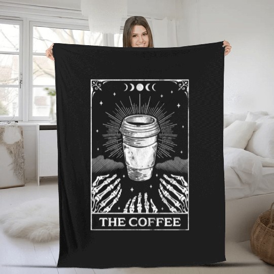 The Coffee Tarot Card Skeleton Coffee Lover Retro Fleece Blankets