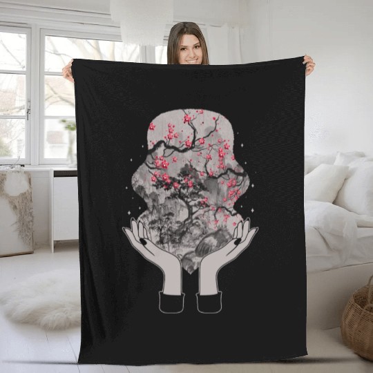 Cherry Blossom Fleece Blankets, Sakura Woodblock Kawaii