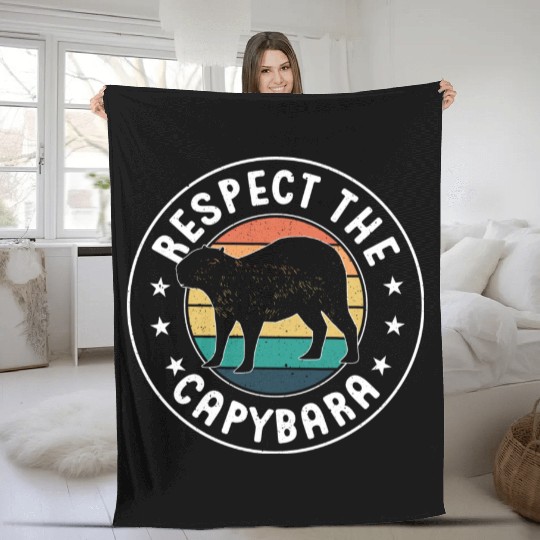 Retro Respect The Capybara Capybara Lover Meme Fleece Blankets