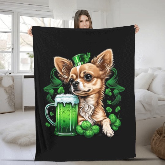 Chihuahua | St. Saint Patricks Day Beer Shamrock Fleece Blankets