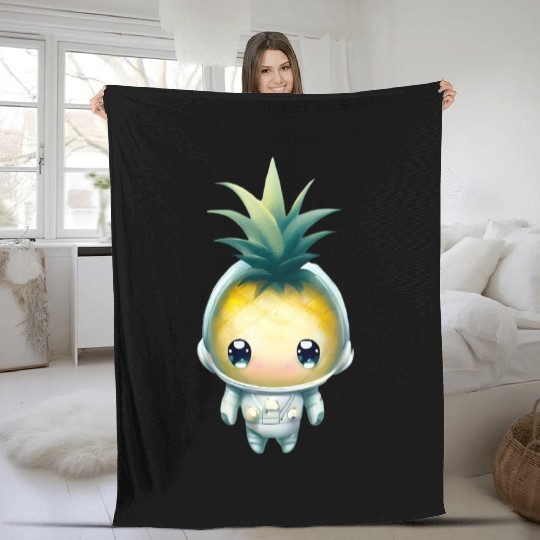 Kawaii astronauts pineapple Fleece Blankets