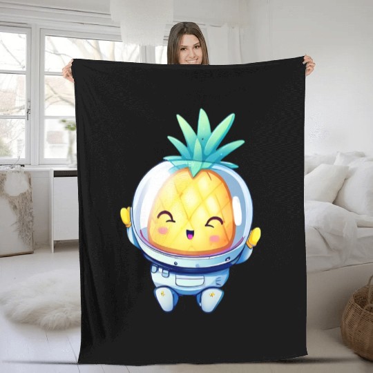Kawaii astronauts pineapple Fleece Blankets