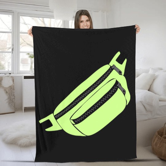 Lime Green Fanny Pack Illustration Fleece Blankets