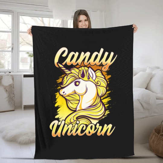 Candy Corn Unicorn Halloween Funny Candy Unicorn Fleece Blankets