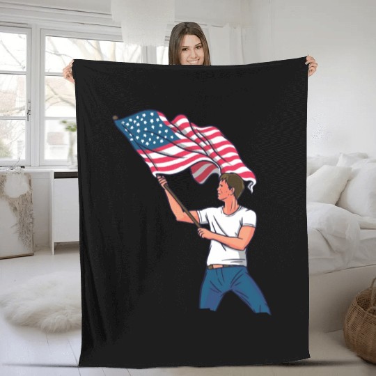Waving Usa Flag Fleece Blankets