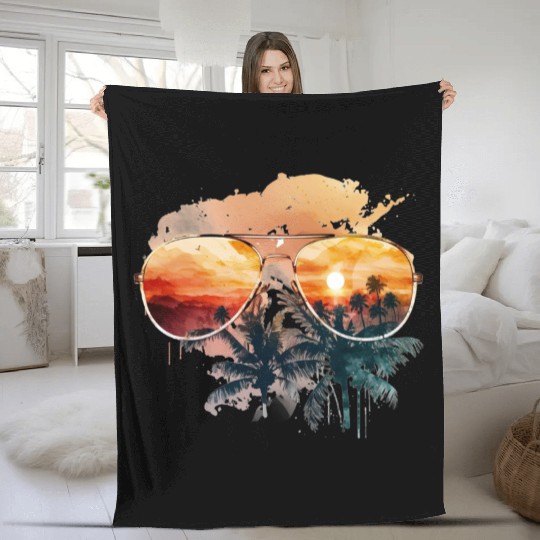 Sunset with glasses Fleece Blankets