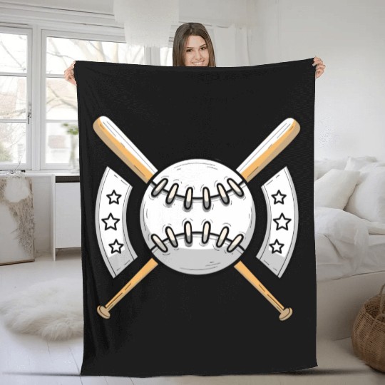Baseball with Bats and Stars Fleece Blankets