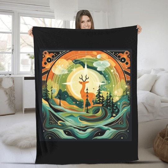 North Star Forest Deer [Surreal Aesthetic] Fleece Blankets