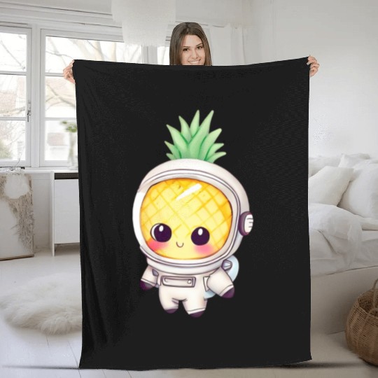 Kawaii astronauts pineapple Fleece Blankets