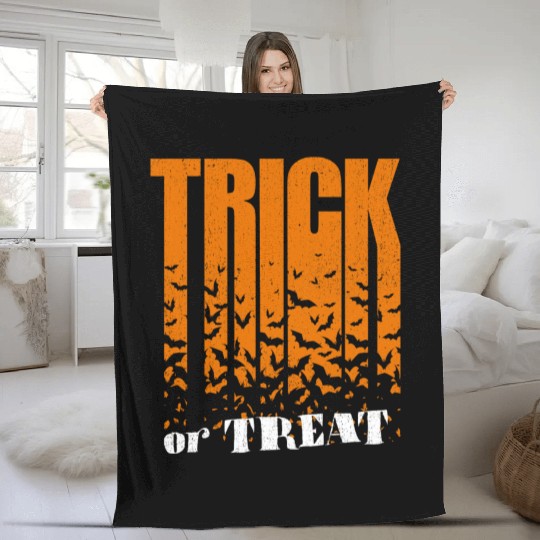 Trick Or Treat Bats Lettering Fleece Blankets