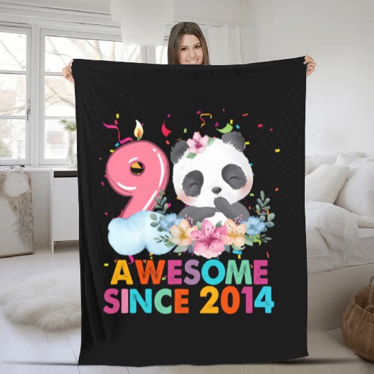 9 Year Old Awesome Since 2014 Panda 9Th Fleece Blankets