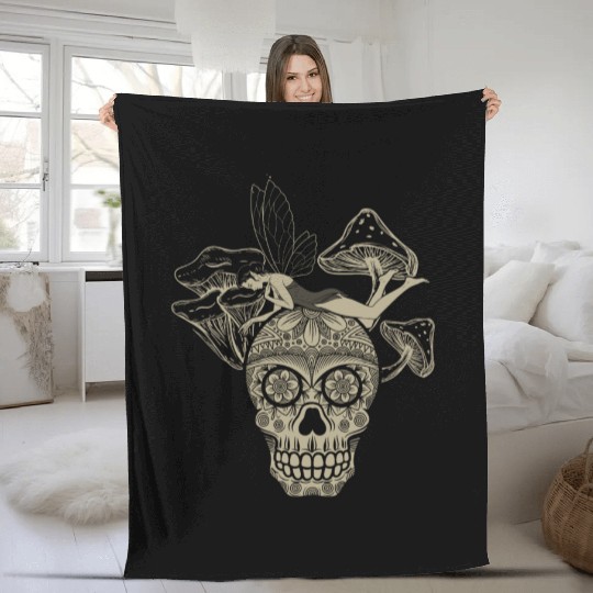 Fairy Fleece Blankets, Fairycore Skull Skeleton And