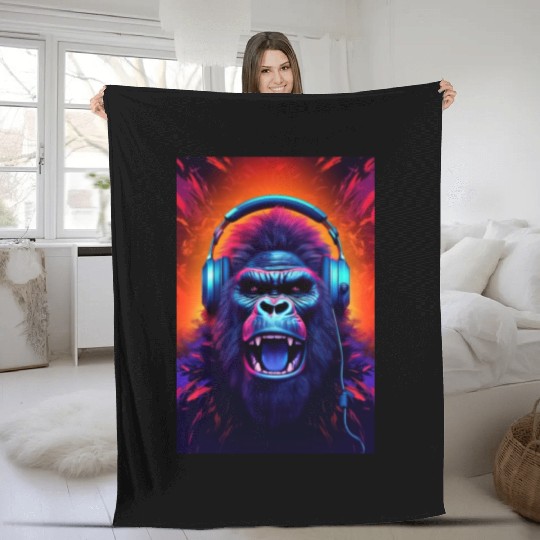 Gorilla Headphones music art Fleece Blankets