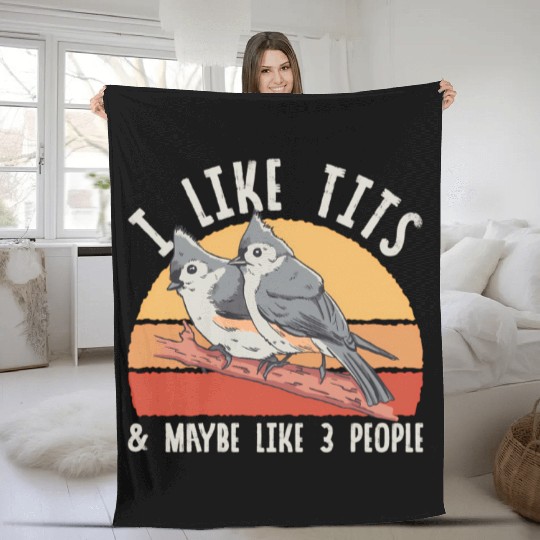 Bird Watcher Retro Vintage Tit Fleece Blankets