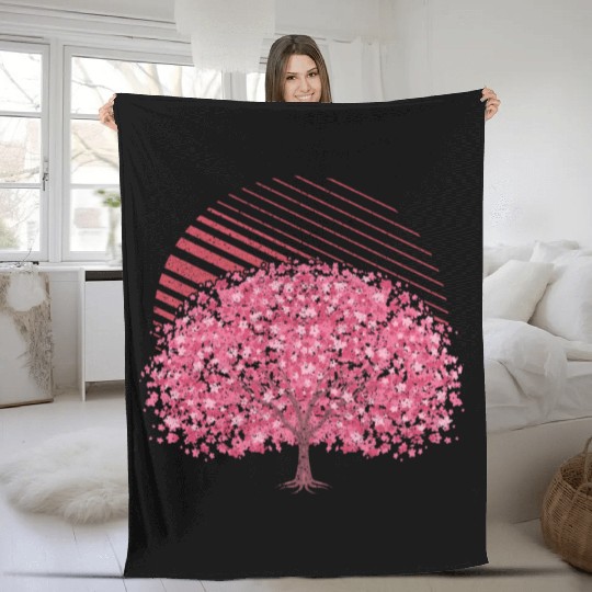 cherry blossom tree gift Japanese Sakura Fleece Blankets