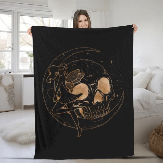 Fairy Fleece Blankets, Fairycore Skull Skeleton And Moon