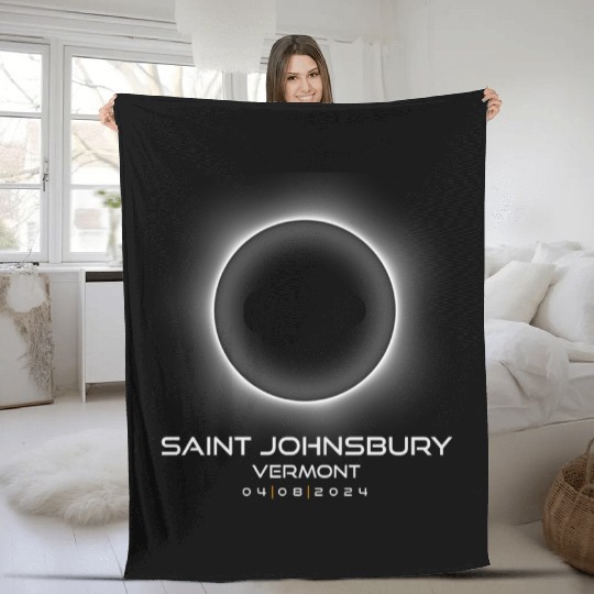 2024 Saint Johnsbury Vermont Eclipse Souvenir Fleece Blankets