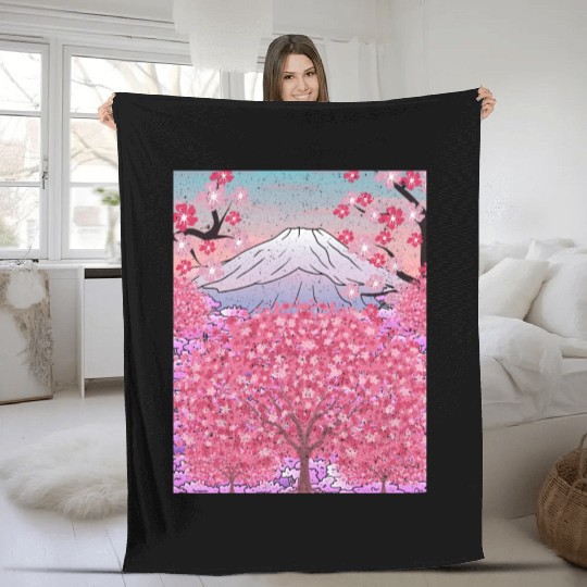 Japan nature mountain sakura gift cherry blossoms Fleece Blankets