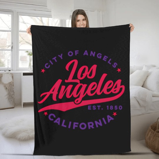 Los Angeles City Of Angels California Red Text Fleece Blankets